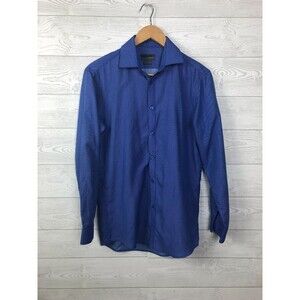 Black Label by Ruffini Men's 14-14.5 32/33 Slim Fit Button Front Shirt Blue
